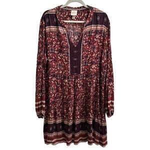 Knox Rose Floral Print Tiered Mini Dress Women's Bohemian Casual Long Sleeve XXL